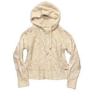 Abercrombie & Fitch Cable Knit Sweater Hooded Off White Women's Size S Cozy Y2K